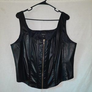 Torrid Faux Leather Square Neck Zip Front Corset Top; Black; size 2